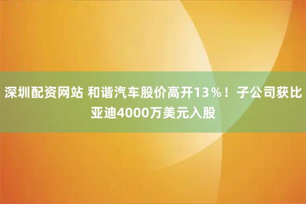 深圳配资网站 和谐汽车股价高开13％！子公司获比亚迪4000万美元入股